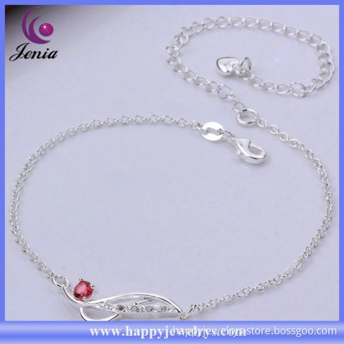 Unique design red zircon charm anklet design 925silver plated fashion jewelry wholesale (CA036-A)